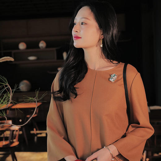 鹤麓 100%绵羊毛中式长袍 高质垂软亲肤 山林曦照 商品图3