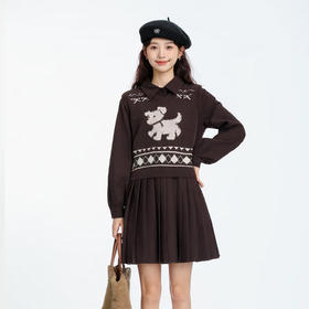 奢姿大码女装2025冬季时尚小狗针织马甲套装胖妹妹气质休闲两件套9554635281AB