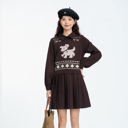 奢姿大码女装2025冬季时尚小狗针织马甲套装胖妹妹气质休闲两件套9554635281AB 商品图0