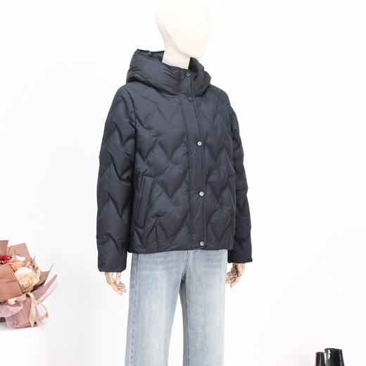 FOCALS新款时尚休闲绗缝连帽白鸭绒短款羽绒服外套FRW8D070 商品图2