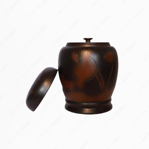 纯手工拉坯五色泥紫陶荷花小坛 （线雕）骨灰坛骨灰罐骨灰盒寿盒 商品图2