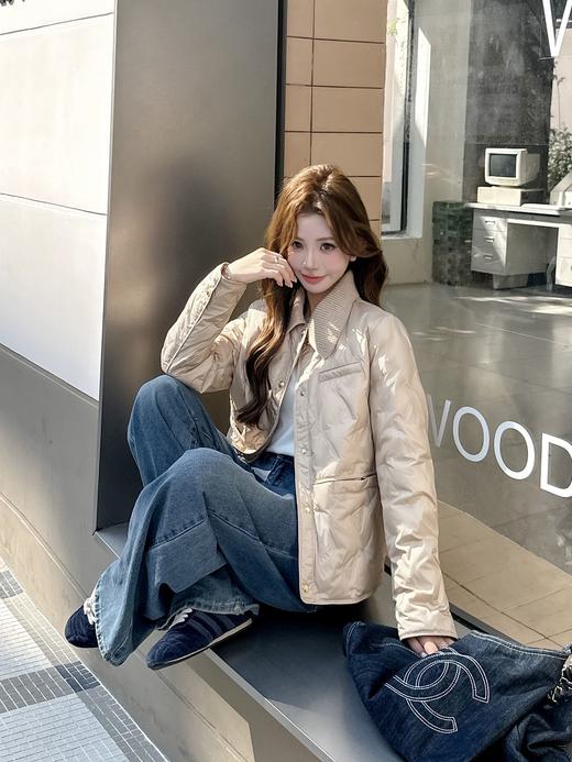 伯妮斯茵 | 温柔小香风 针织翻领短款羽绒服 菱形绗缝工艺 轻盈保暖 日常通勤款  SZ6R29  卡其色 商品图1