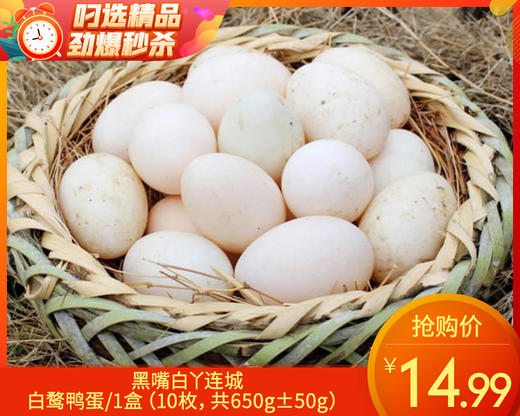 【预售-12月29日配送】黑嘴白丫连城白鹜鸭蛋/1盒（10枚，共650g±50g）生产日期：12月28日左右 商品图0