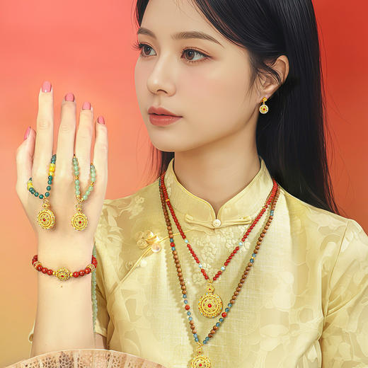 【新品首发】灵转八宝 足金钻石耳钉 黄金新中式如意八宝罗盘挂坠MEMORA诗普琳LE495601 商品图1