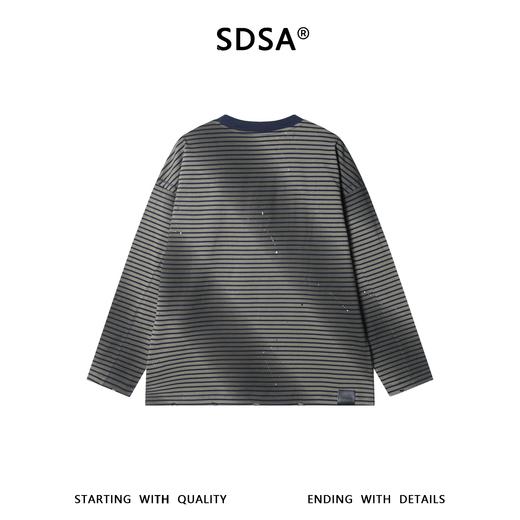 8230SDSA男士秋冬新款痞帅男装韩版撞色破洞泼墨条纹圆领长袖T恤百搭 商品图5