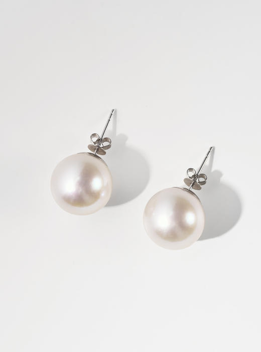 伽罗 JALO 18K白金 素钉14mm高等级淡水珍珠耳钉-定制链接-10天左右发货 商品图0