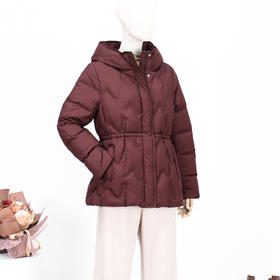 FOCALS新款时尚休闲绗缝收腰连帽白鸭绒短款羽绒服外套FRW8D071