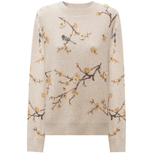 SELFWHO绵羊毛混纺新中式梅花装饰毛衣女2025冬新款直筒针织上衣 商品图4