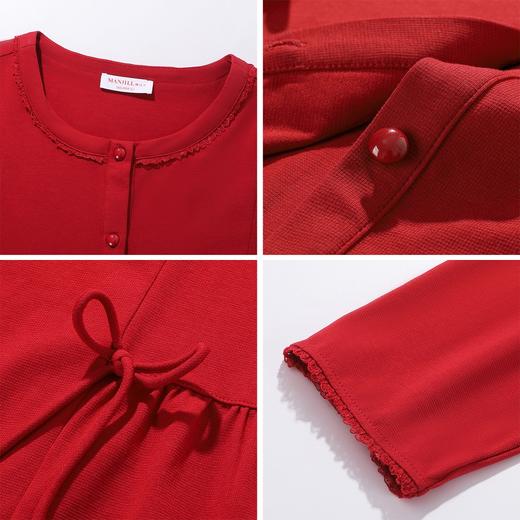 【商场同款】熳洁儿 红品女士家居服圆领套装拉架棉结婚必备喜庆红25703235/25703236 商品图4