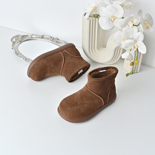 经典鲨2025年冬专柜新品牛皮革平底羊羔毛保暖抗寒雪地靴女KW392-558081 商品图2