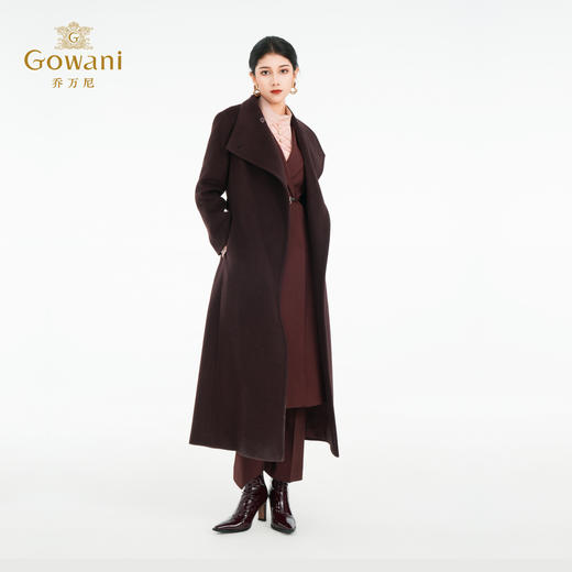 乔万尼新品2025冬100%绵羊毛大气长款复古电影感大翻领系带羊毛呢大衣ED4A710 商品图3