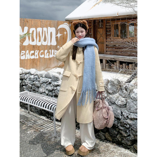 <曾小咸推荐>现货秒杀 ！微信超特价！韩系连帽牛角扣毛呢外套 日常489.99 立减250 秒杀239.99！！ 商品图3