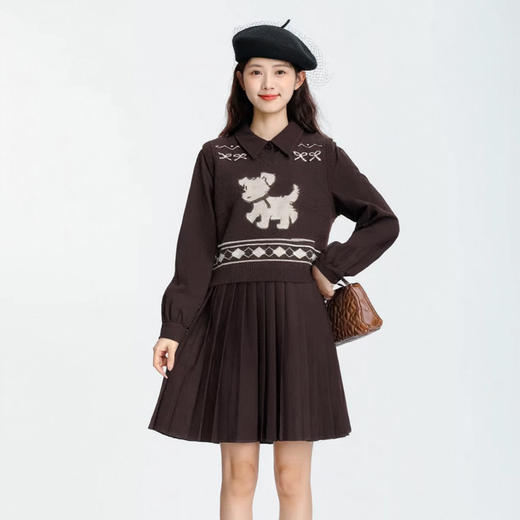 奢姿大码女装2025冬季时尚小狗针织马甲套装胖妹妹气质休闲两件套9554635281AB 商品图1