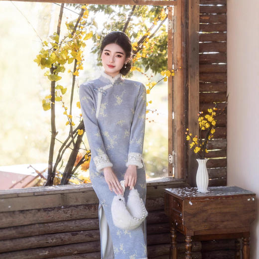 MYJ 加绒加厚国风中式长款长袖旗袍复古 商品图1