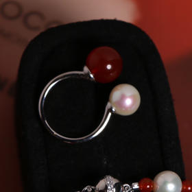 玛瑙+珍珠戒指 10/8mm 精品厚银镶嵌