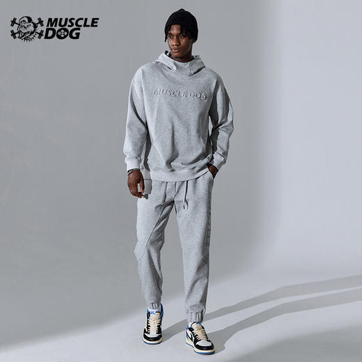 肌肉狗 运动卫衣男秋冬空气层3D压花宽松健身衣服连帽套头衫 商品图0