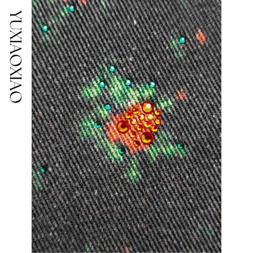 余潇潇【玫瑰晚报】牛仔棉烫钻印花层次感加绒弯刀牛仔裤保暖舒适 商品图2