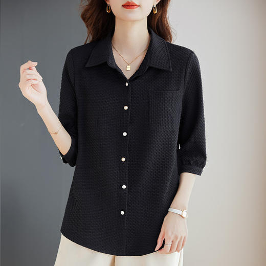 紫色七分袖女士衬衫高级感大码女装翻领衬衣春秋2025新款胖mm上衣 商品图3