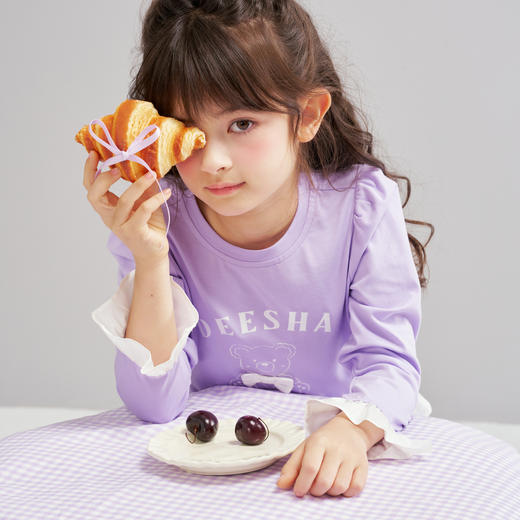 笛莎Deesha 2026春季女童时尚设计感拼接荷叶边长袖T恤 商品图2