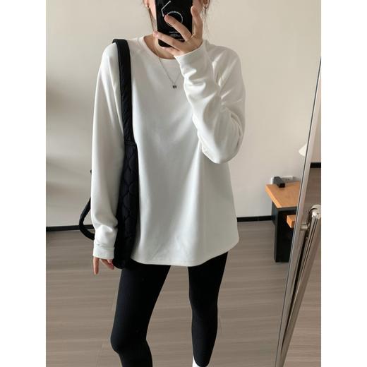 秋冬中长款加厚软糯膨体暖绒松弛感长袖T恤 休闲显瘦秋冬打底 商品图0