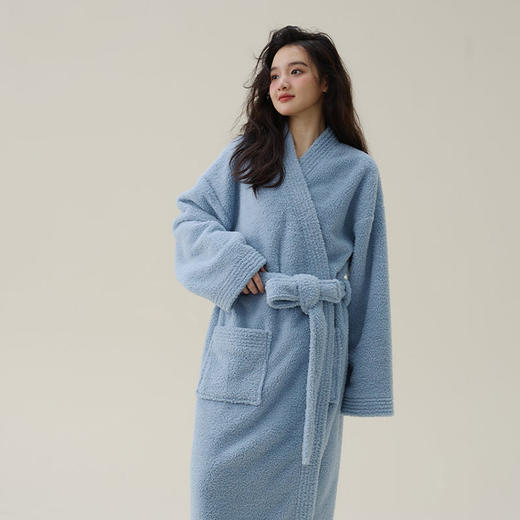 怡吾色纯色V领宽松保暖居家浴袍 | 男女款可选、加厚暖绒、保暖舒适 商品图9