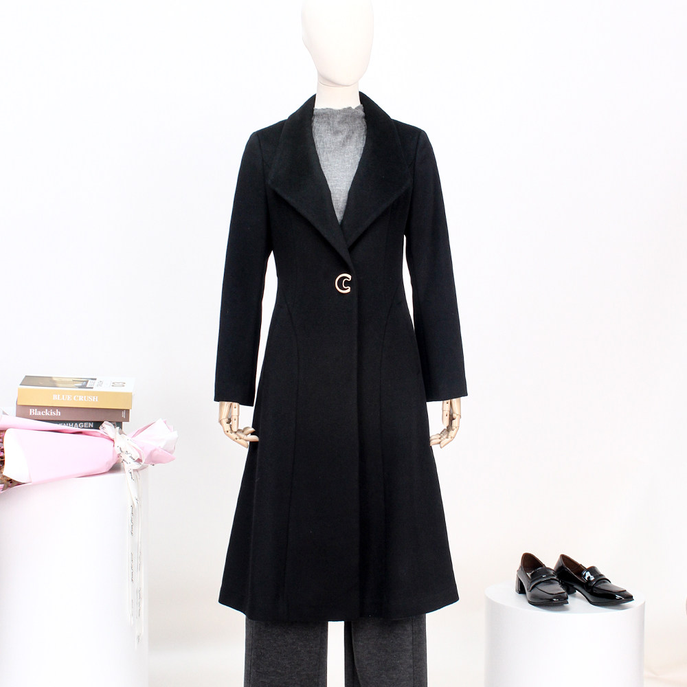 FOCALS新款修身显瘦中长款时尚翻领毛呢大衣外套FYJDK790