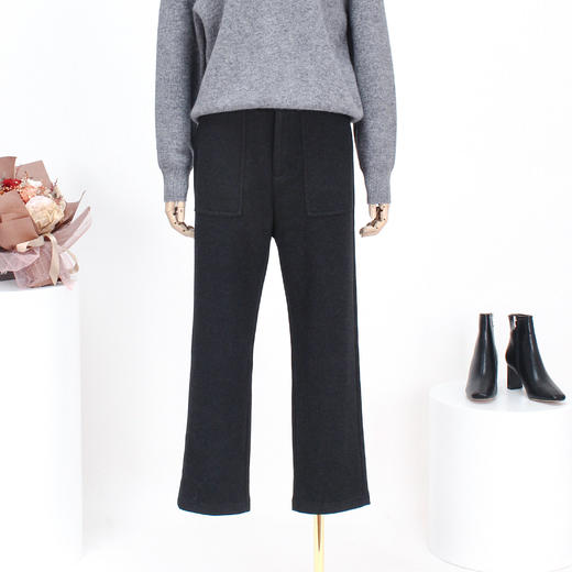 FOCALS福柯斯新款简约休闲通勤显瘦醋酸羊毛直筒九分裤FRS3P398 商品图0