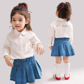 笛莎Deesha 2026春季女童休闲时尚趣味印花翻领长袖衬衫