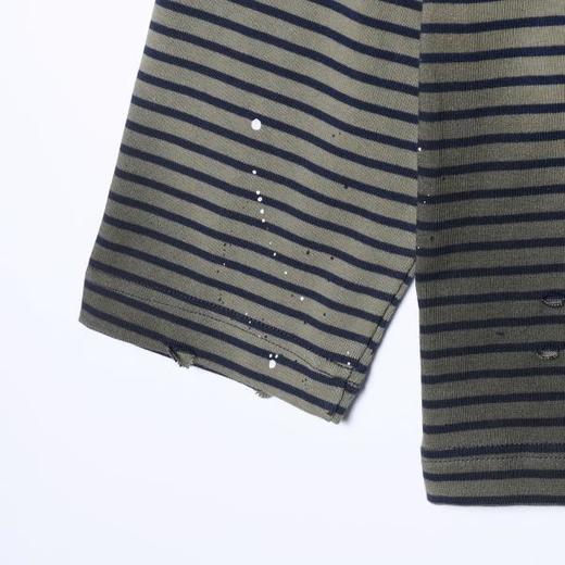 8230SDSA男士秋冬新款痞帅男装韩版撞色破洞泼墨条纹圆领长袖T恤百搭 商品图4