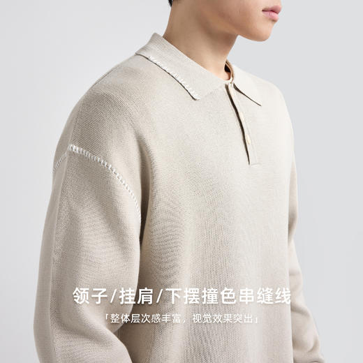 墨麦客撞色串缝翻领针织衫男2025冬季新款宽松休闲慵懒感毛衣男潮 商品图3
