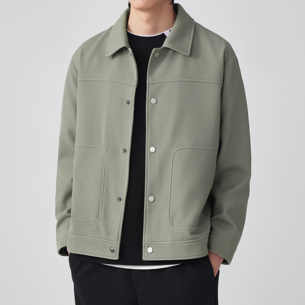 墨麦客 竖条肌理感男士翻领夹克春秋季新款多口袋工装外套男80860