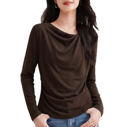 「自j」全新升级【铂金会员119/天猫159/差价40】(01930)洛诗琳气质斜荡领不规则T恤2025早春设计感收腰修身显瘦上衣 商品图4