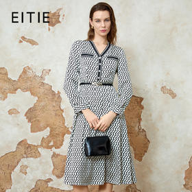 EITIE爱特爱温柔气质V领收腰显瘦印花连衣裙2025春季新款8107801