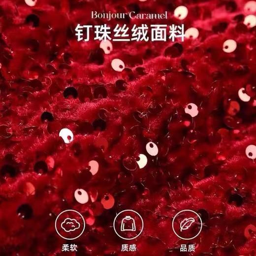 儿童亮片裙子秋冬套装女童蝴蝶结丝绒高级感时尚小女孩红色连衣裙 商品图2