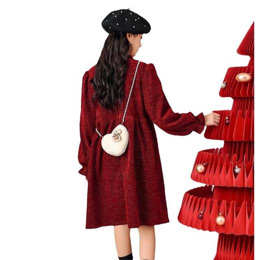 儿童一体绒公主裙连衣裙红色冬季裙子假两件女童新年加绒秋冬礼服 商品图4