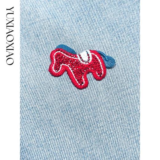 余潇潇【以梦为马】加绒小马刺绣烫钻贴花宽松显瘦显高直筒牛仔裤女 商品图2