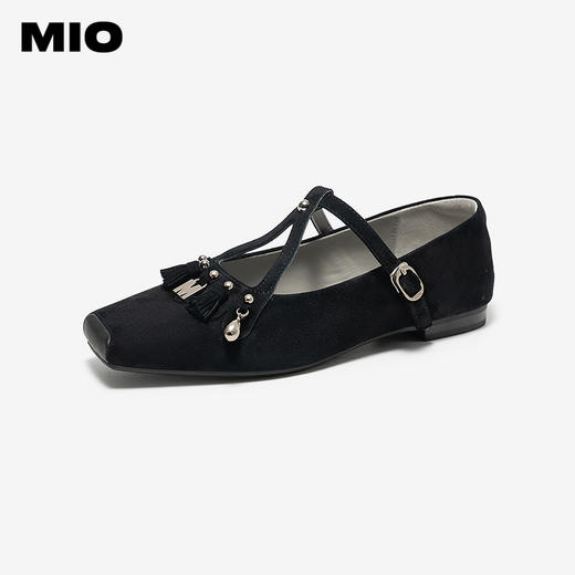 MIO米奥2026春季新款玛丽珍鞋方头低跟T字带扣带流苏浅口单鞋女鞋M261440727 商品图0