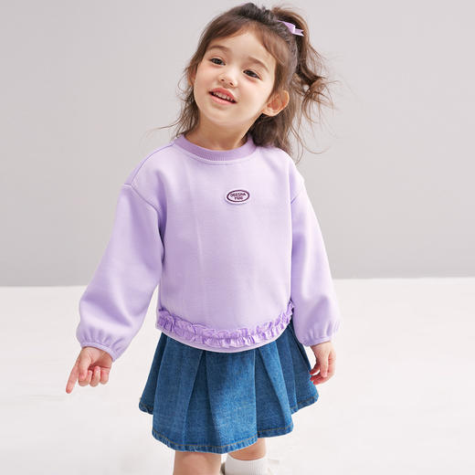 笛莎Deesha 2026春季女童基础简约甜美木耳边装饰卫衣 商品图1