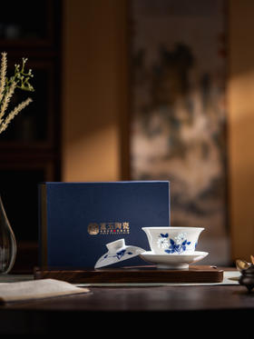 新品 富玉 |景德镇手绘山丹丹青花玲珑陶瓷功夫茶具泡茶盖碗