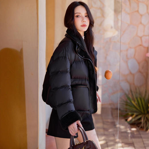 「自」全新升级【铂金会员661/天猫899/差价238】(13021)洛诗琳气质翻领羽绒服2025冬季新款颗粒绒拼接保暖外套 商品图2