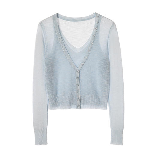 EKOOL衣库花纱薄款针织两件套夏季韩系v领背心休闲开衫短款上衣女 商品图3