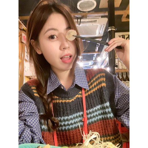 <曾小咸推荐>现货秒杀 ！微信超特价！复古条纹针织马甲 日常159.99 立减80 秒杀79.99！！ 商品图3