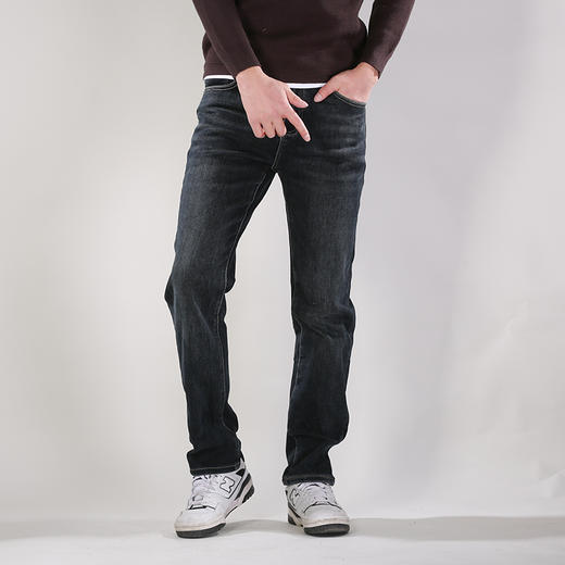 DRONKOO 2025 正常腰左袋刺绣字母皮标一体绒厚牛仔长裤 商品图1