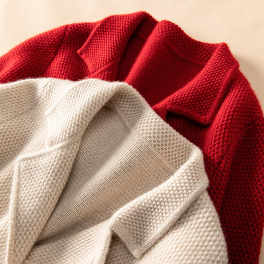 桑榆非晚~重磅加厚100%纯山羊绒西装翻领开衫外套女CYR250355 商品图4