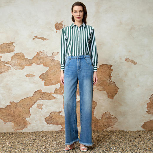 EITIE爱特爱柔软舒适高腰直筒显瘦蓝色牛仔裤2025春新款8105818 商品图1