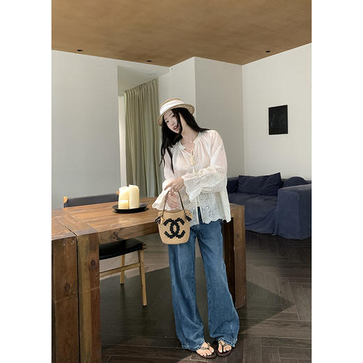 EKOOL衣库 水洗复古高腰牛仔裤女夏季宽松百搭显瘦阔腿直筒长裤子 商品图1