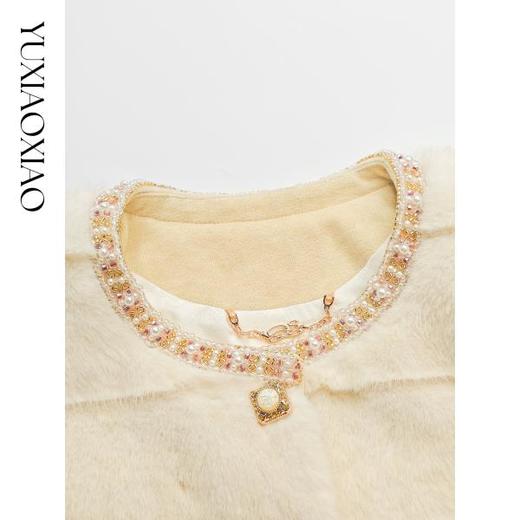 余潇潇【香茶丽兹】精致层次感重工织带缝制收腰抽绳圆领中长款外套 商品图2