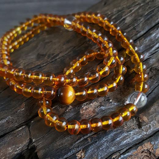 【天然正品】天然约7MM无杂裂108颗抚顺矿珀琥珀圆珠吊坠项链 64CM 011225JJ04 商品图6