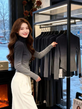 冷艳渐变高领堆堆领针织羊毛针织混纺打底衫