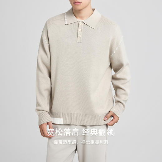 墨麦客撞色串缝翻领针织衫男2025冬季新款宽松休闲慵懒感毛衣男潮 商品图1